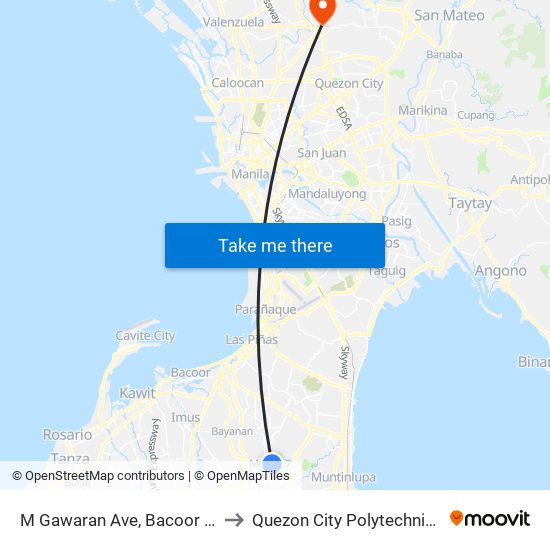 M Gawaran Ave, Bacoor City, Manila to Quezon City Polytechnic University map