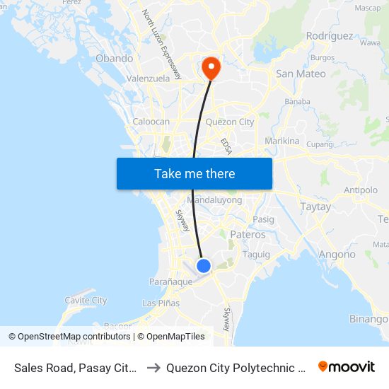 Sales Road, Pasay City, Manila to Quezon City Polytechnic University map