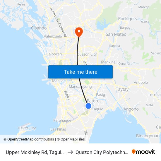 Upper Mckinley Rd, Taguig City, Manila to Quezon City Polytechnic University map