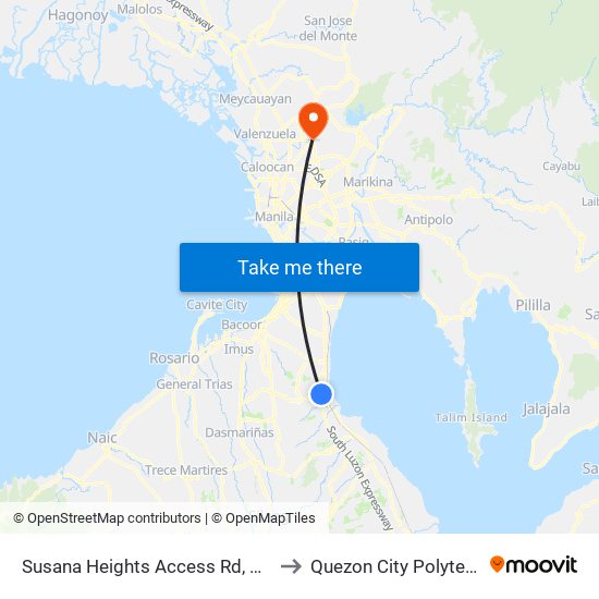 Susana Heights Access Rd, Muntinlupa City, Manila to Quezon City Polytechnic University map