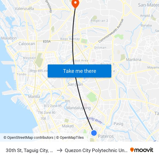30th St, Taguig City, Manila to Quezon City Polytechnic University map
