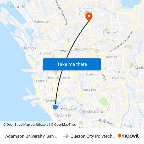 Adamson University, San Marcelino, Manila to Quezon City Polytechnic University map
