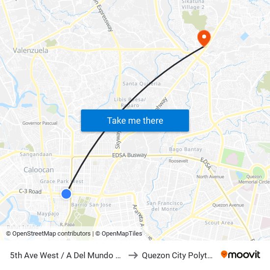 5th Ave West / A Del Mundo St, Caloocan City, Manila to Quezon City Polytechnic University map