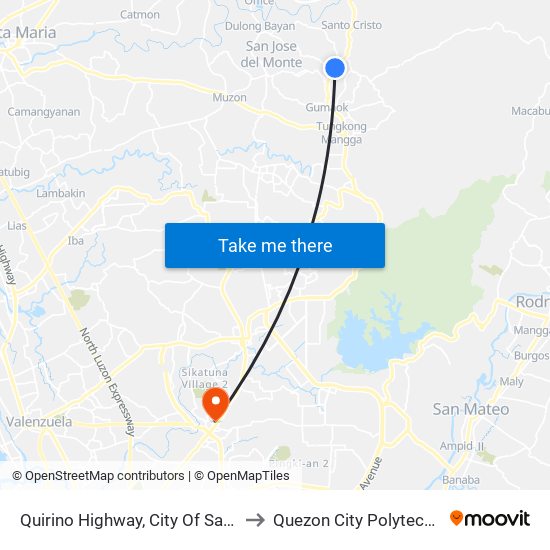 Quirino Highway, City Of San Jose Del Monte to Quezon City Polytechnic University map