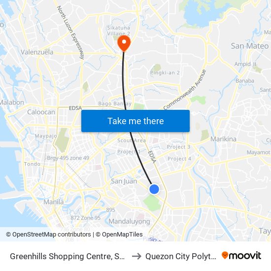 Greenhills Shopping Centre, Service Rd, San Juan, Manila to Quezon City Polytechnic University map
