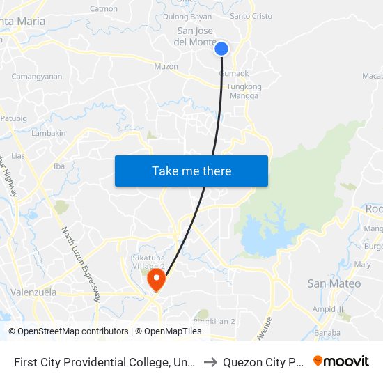 First City Providential College, Un-Named Road, City Of San Jose Del Monte to Quezon City Polytechnic University map