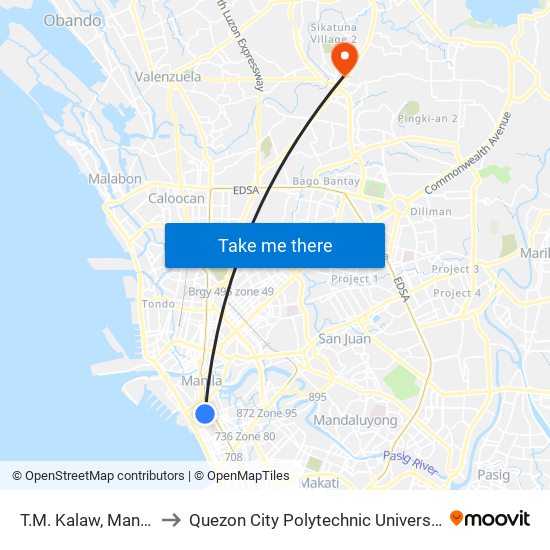 T.M. Kalaw, Manila to Quezon City Polytechnic University map