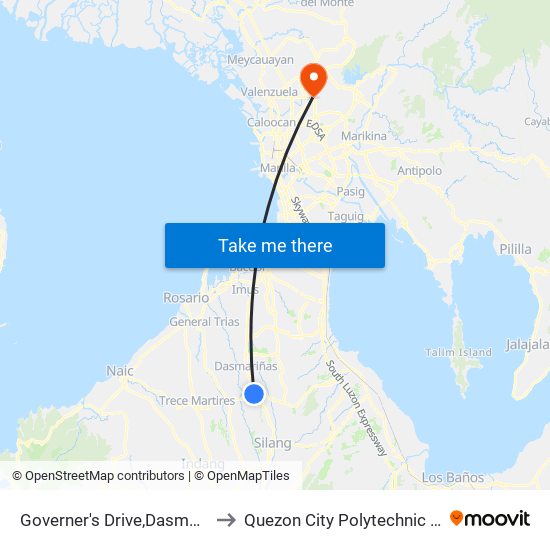 Governer's Drive,Dasmarinas City to Quezon City Polytechnic University map