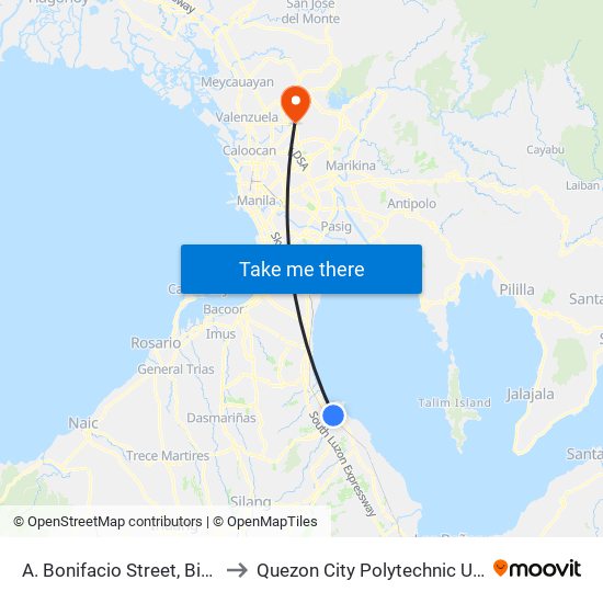 A. Bonifacio Street, Binan City to Quezon City Polytechnic University map