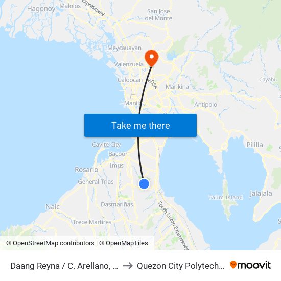 Daang Reyna / C. Arellano, Montinlupa City to Quezon City Polytechnic University map