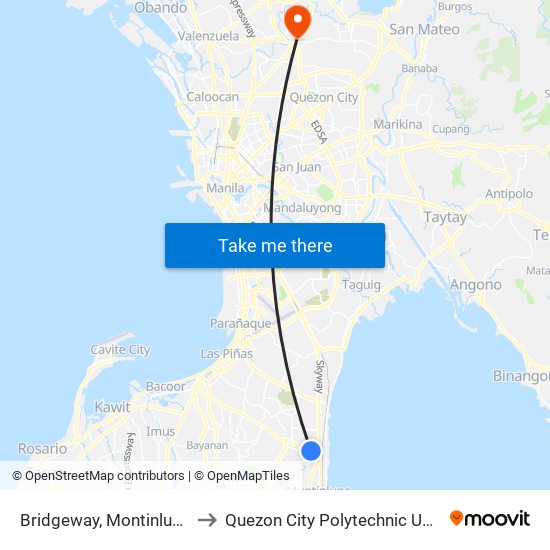 Bridgeway, Montinlupa City to Quezon City Polytechnic University map
