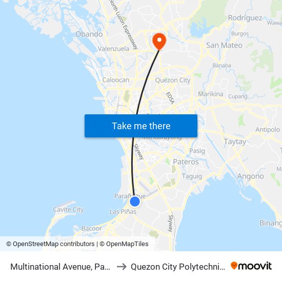 Multinational Avenue, Paranaque City to Quezon City Polytechnic University map