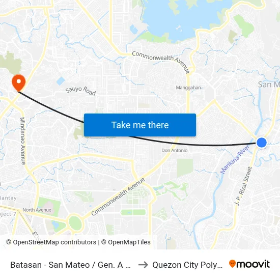 Batasan - San Mateo / Gen. A Luna Intersection, San Mateo to Quezon City Polytechnic University map
