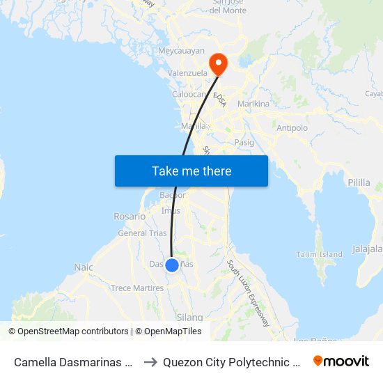 Camella Dasmarinas Highway to Quezon City Polytechnic University map