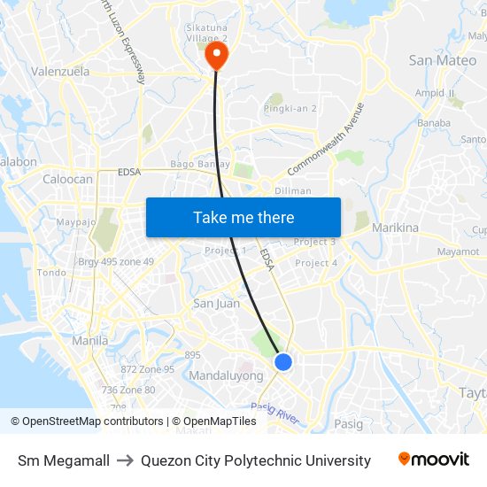 Sm Megamall to Quezon City Polytechnic University map