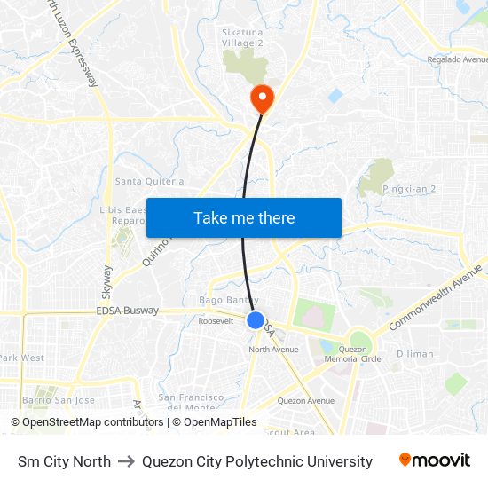 Sm City North to Quezon City Polytechnic University map