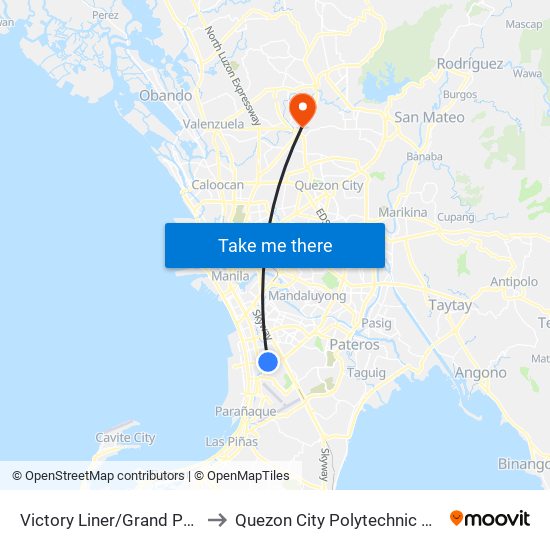 Victory Liner/Grand Prix Hotel to Quezon City Polytechnic University map