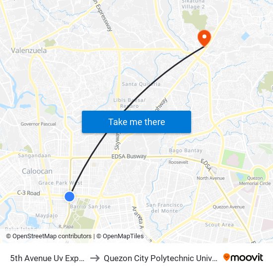 5th Avenue Uv Express to Quezon City Polytechnic University map