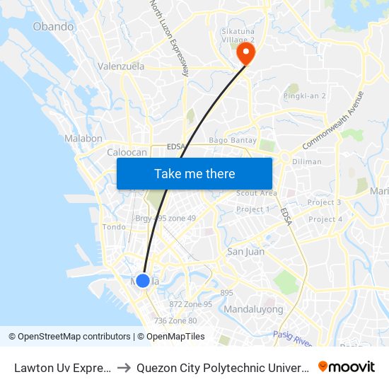 Lawton Uv Express to Quezon City Polytechnic University map