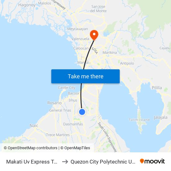 Makati Uv Express Terminal to Quezon City Polytechnic University map