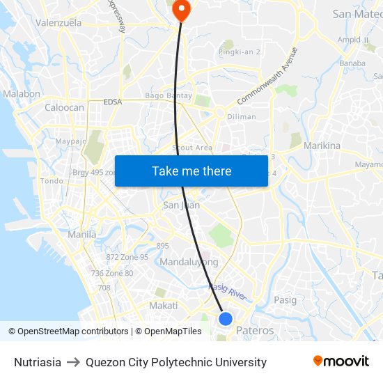 Nutriasia to Quezon City Polytechnic University map