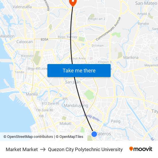 Market Market to Quezon City Polytechnic University map