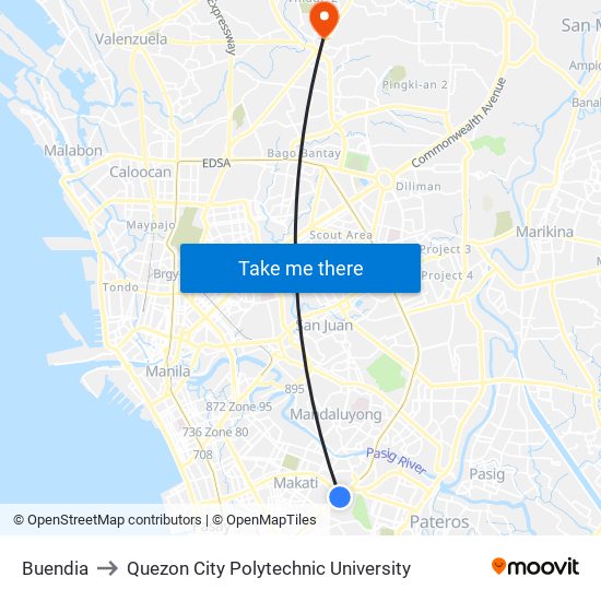 Buendia to Quezon City Polytechnic University map