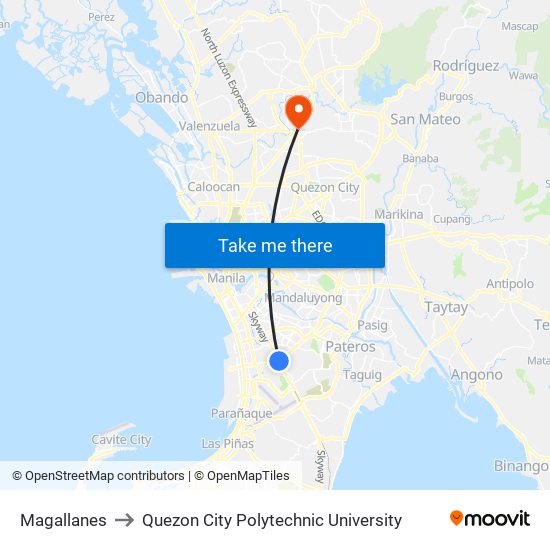 Magallanes to Quezon City Polytechnic University map