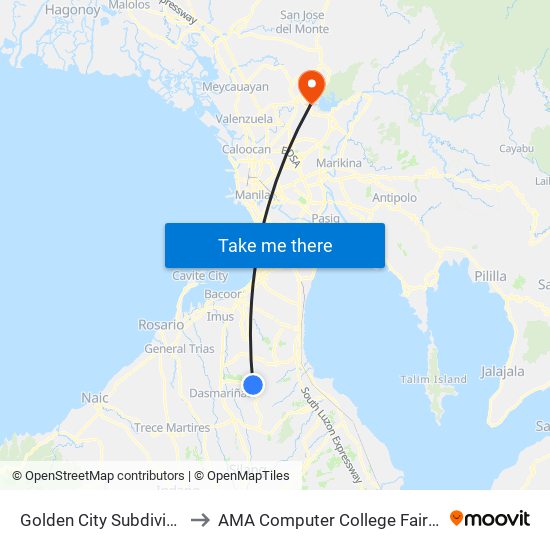 Golden City Subdivision to AMA Computer College Fairview map