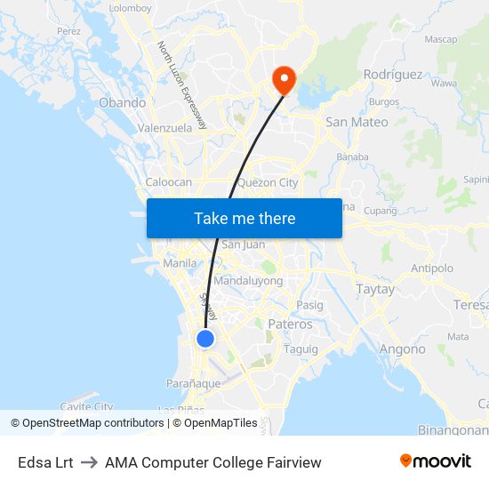 Edsa Lrt to AMA Computer College Fairview map