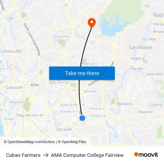 Cubao Farmers to AMA Computer College Fairview map