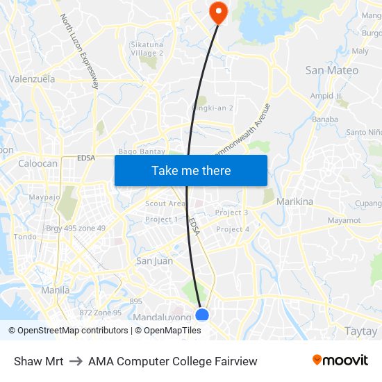 Shaw Mrt to AMA Computer College Fairview map