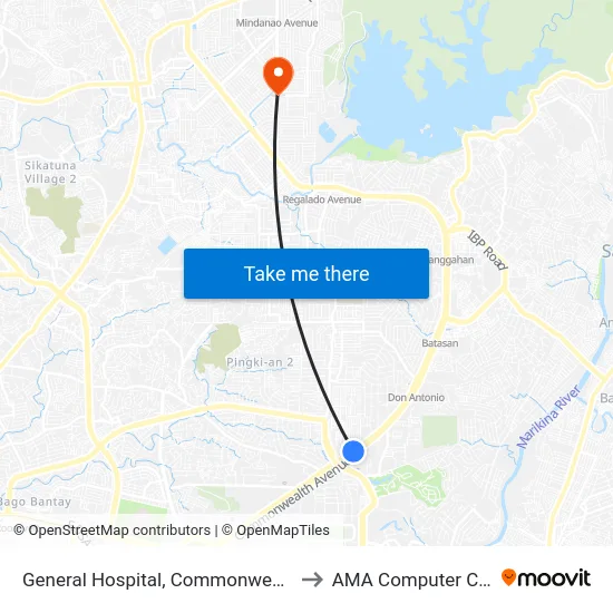General Hospital, Commonwealth Avenue, Quezon City to AMA Computer College Fairview map