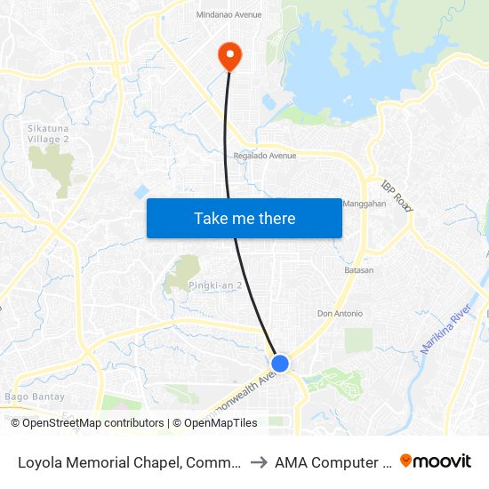 Loyola Memorial Chapel, Commonwealth Avenue, Quezon City to AMA Computer College Fairview map