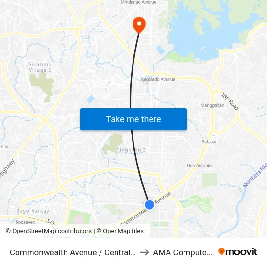 Commonwealth Avenue / Central Avenue Intersection, Quezon City to AMA Computer College Fairview map