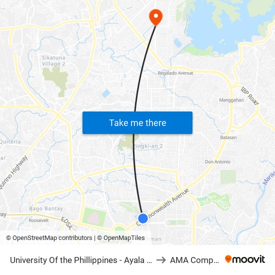University Of the Phillippines - Ayala Land Technohub, Commonwealth Avenue, Quezon City to AMA Computer College Fairview map