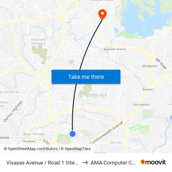 Visayas Avenue / Road 1 Intersection, Quezon City to AMA Computer College Fairview map