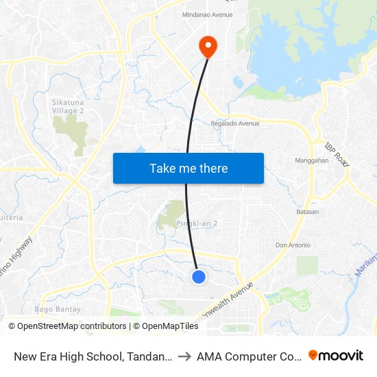New Era High School, Tandang Sora, Quezon City to AMA Computer College Fairview map