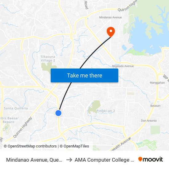 Mindanao Avenue, Quezon City to AMA Computer College Fairview map