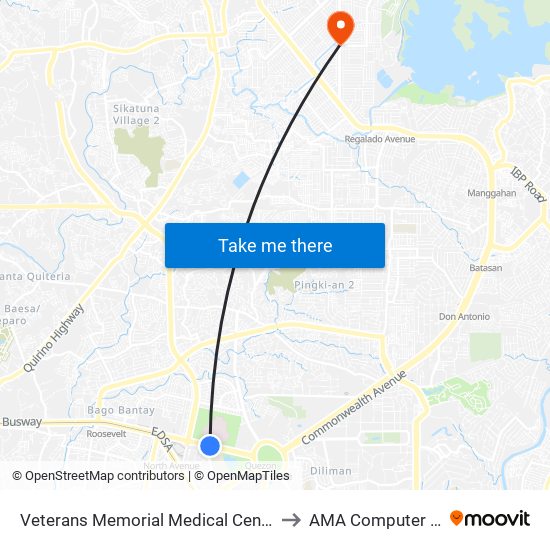 Veterans Memorial Medical Centre, North Avenue, Quezon City to AMA Computer College Fairview map