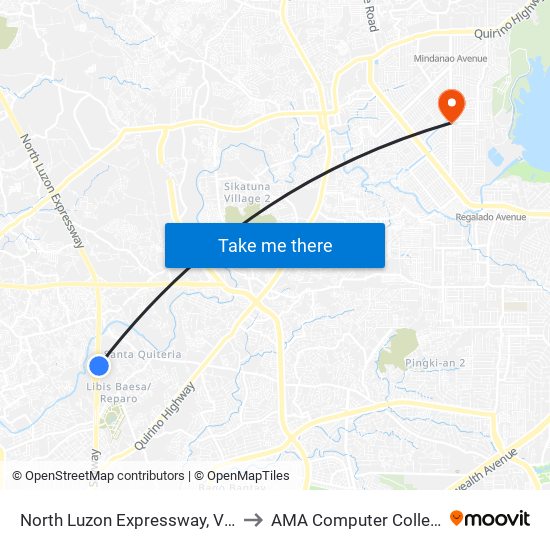 North Luzon Expressway, Valenzuela City to AMA Computer College Fairview map