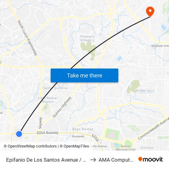 Epifanio De Los Santos Avenue / 5th Street Intersection , Caloocan City to AMA Computer College Fairview map