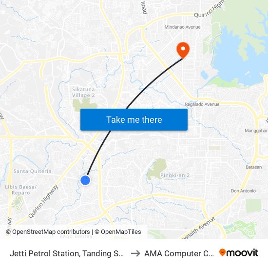 Jetti Petrol Station, Tanding Sora Avenue, Quezon City to AMA Computer College Fairview map