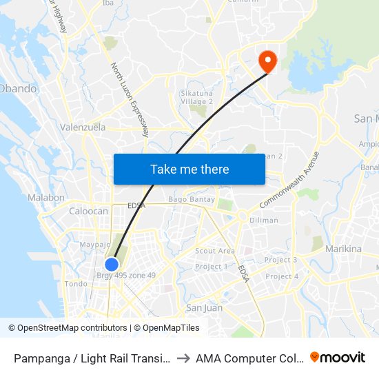 Pampanga / Light Rail Transit Line, Quezon City to AMA Computer College Fairview map