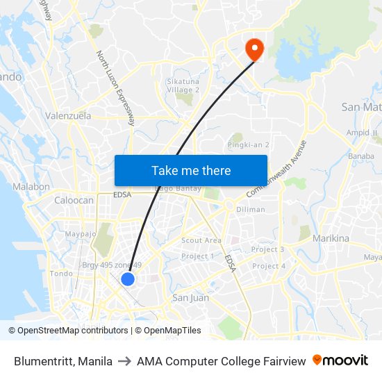 Blumentritt, Manila to AMA Computer College Fairview map