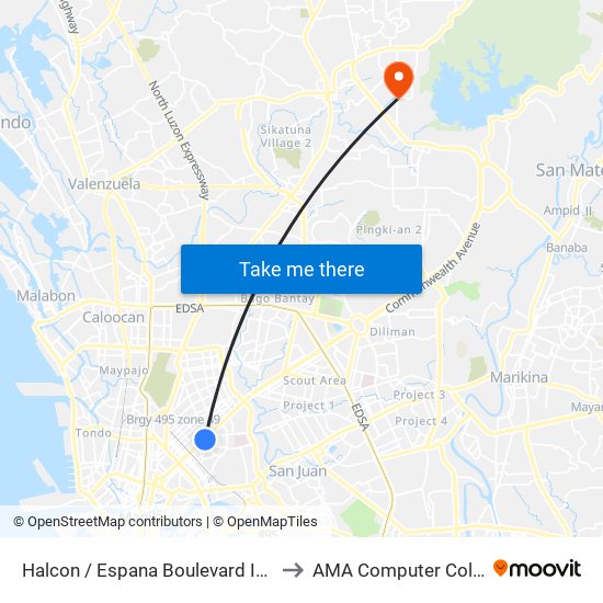 Halcon / Espana Boulevard Intersection, Manila to AMA Computer College Fairview map