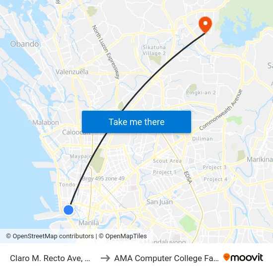 Claro M. Recto Ave, Manila to AMA Computer College Fairview map