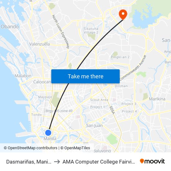 Dasmariñas, Manila to AMA Computer College Fairview map