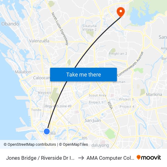 Jones Bridge / Riverside Dr Intersection, Manila to AMA Computer College Fairview map