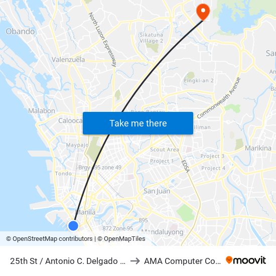 25th St / Antonio C. Delgado Intersection, Manila to AMA Computer College Fairview map